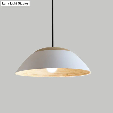 Modernist White/Black Restaurant Pendant Light With Dome Metal Shade - Sleek Ceiling Hang Fixture