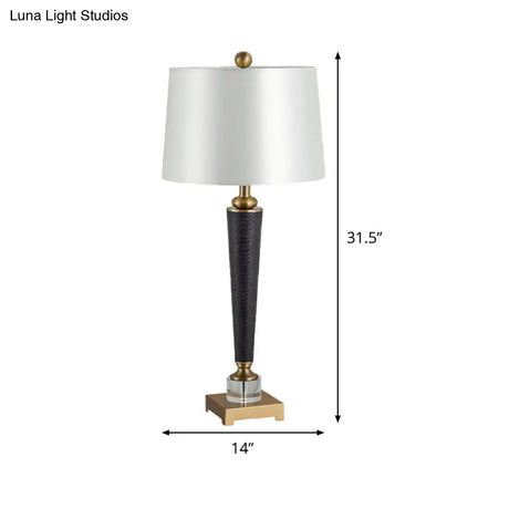 Modernist White Fabric Tapered Drum Desk Lamp - Sleek 1 Bulb Night Table Light For Bedroom