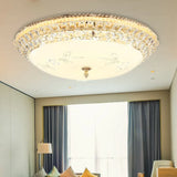 Modernist White Glass And Clear Crystal Led Flush Pendant Light For Bedroom - 12’/16’ Diameter