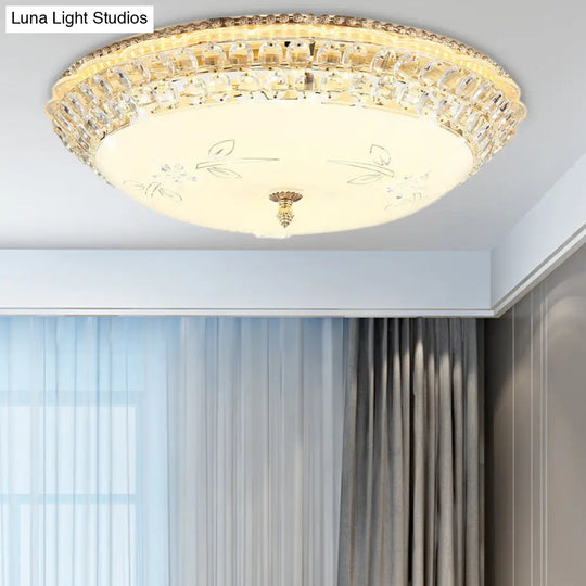 Modernist White Glass And Clear Crystal Led Flush Pendant Light For Bedroom - 12/16 Diameter / 16
