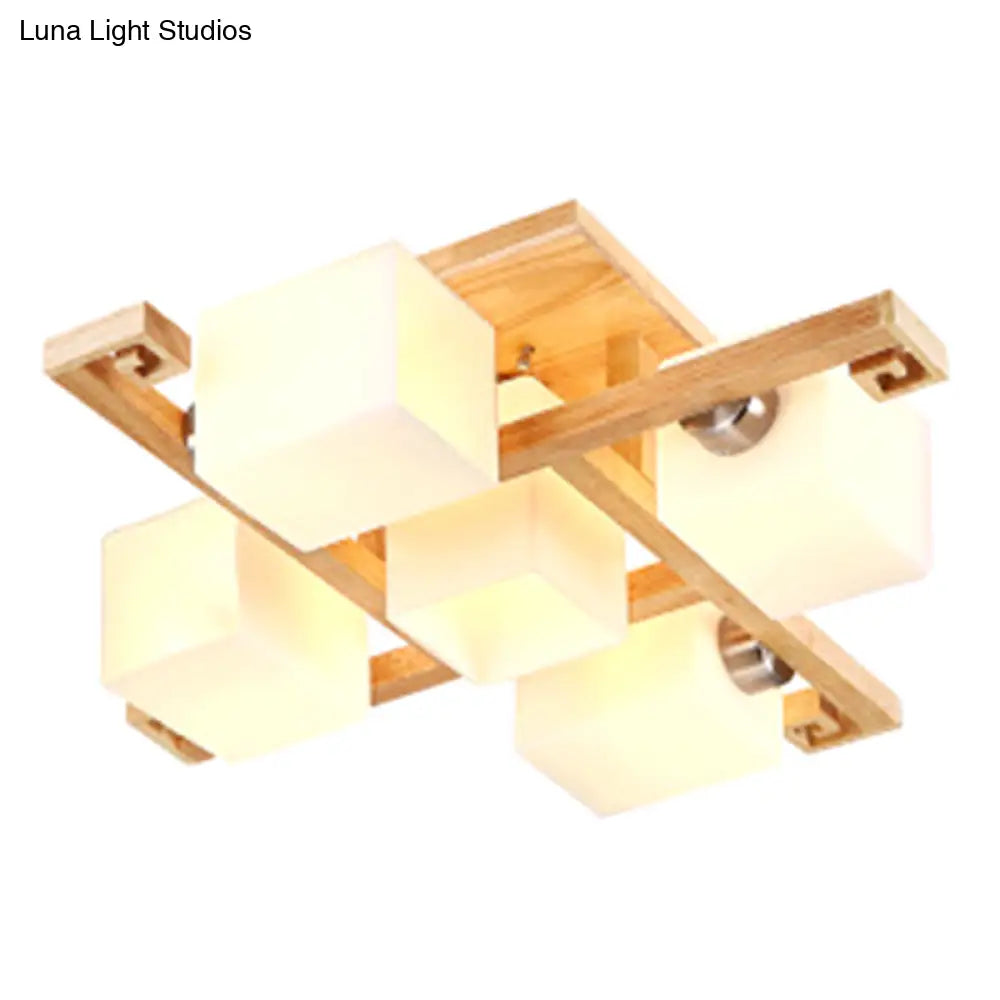 Modernist White Glass Flush Mount Ceiling Light For Living Room - Stylish Splicing Squares Design 5