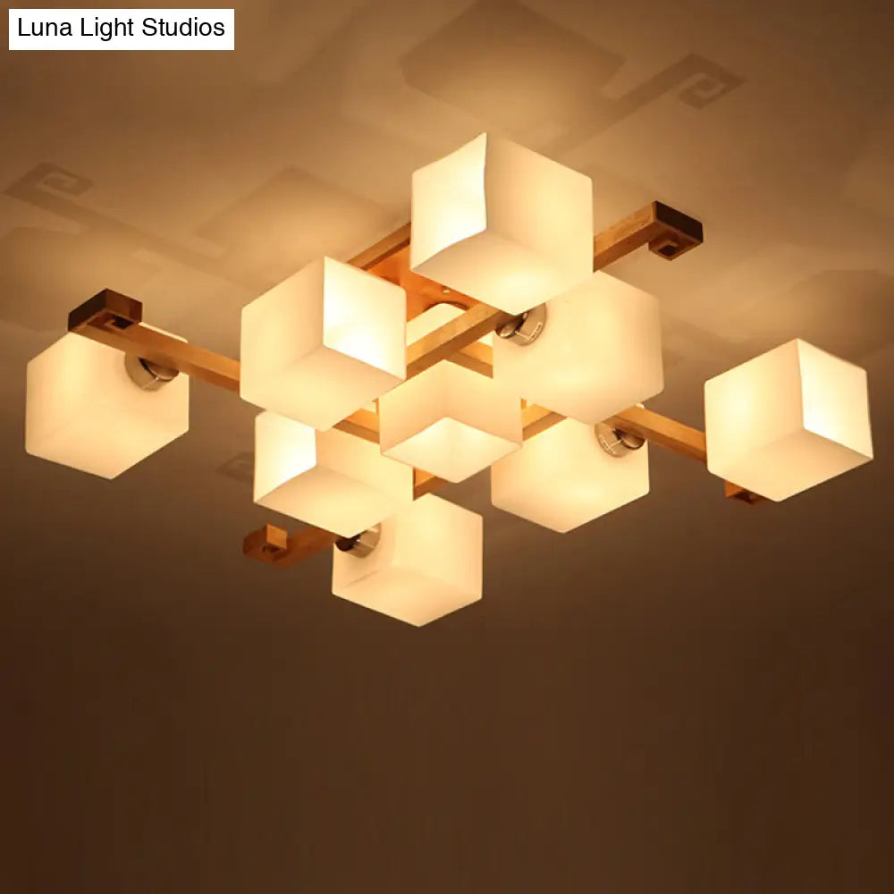 Modernist White Glass Flush Mount Ceiling Light For Living Room - Stylish Splicing Squares Design