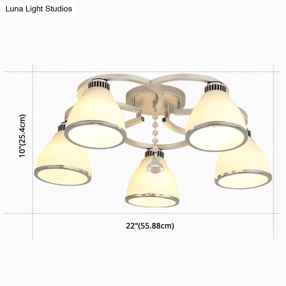 Modernist White Glass Semi Flush Mount Ceiling Light For Bedrooms