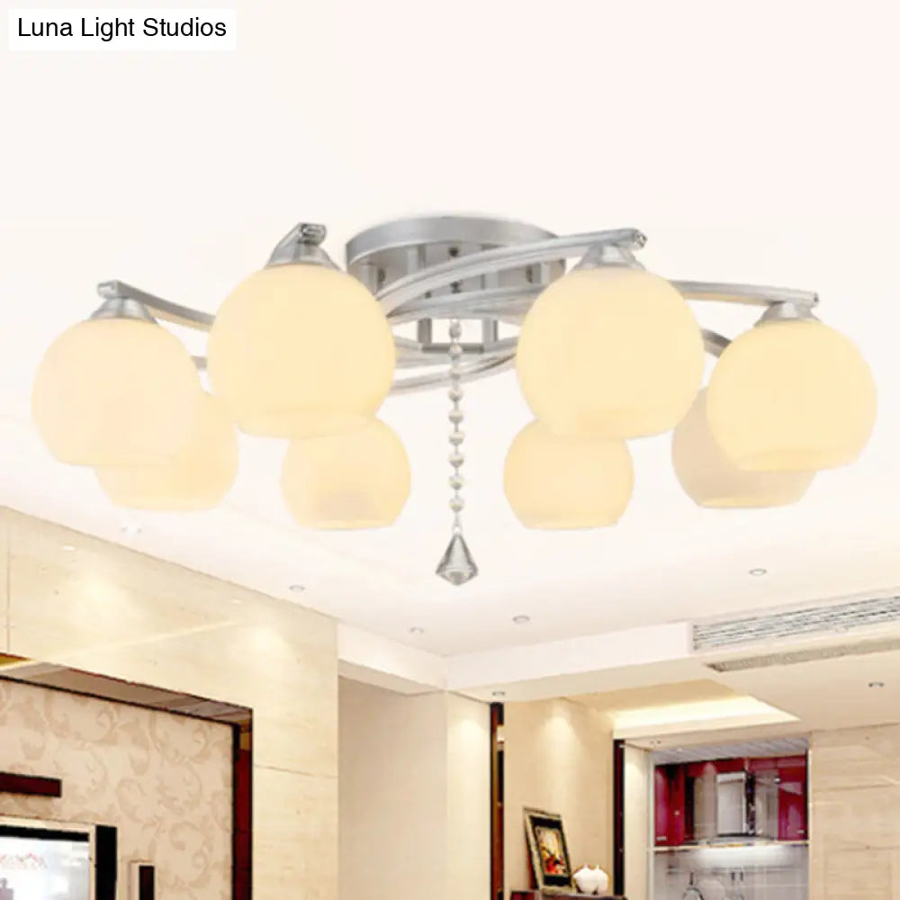 Modernist White Glass Semi Flush Mount Ceiling Light For Bedrooms 8 / Globe