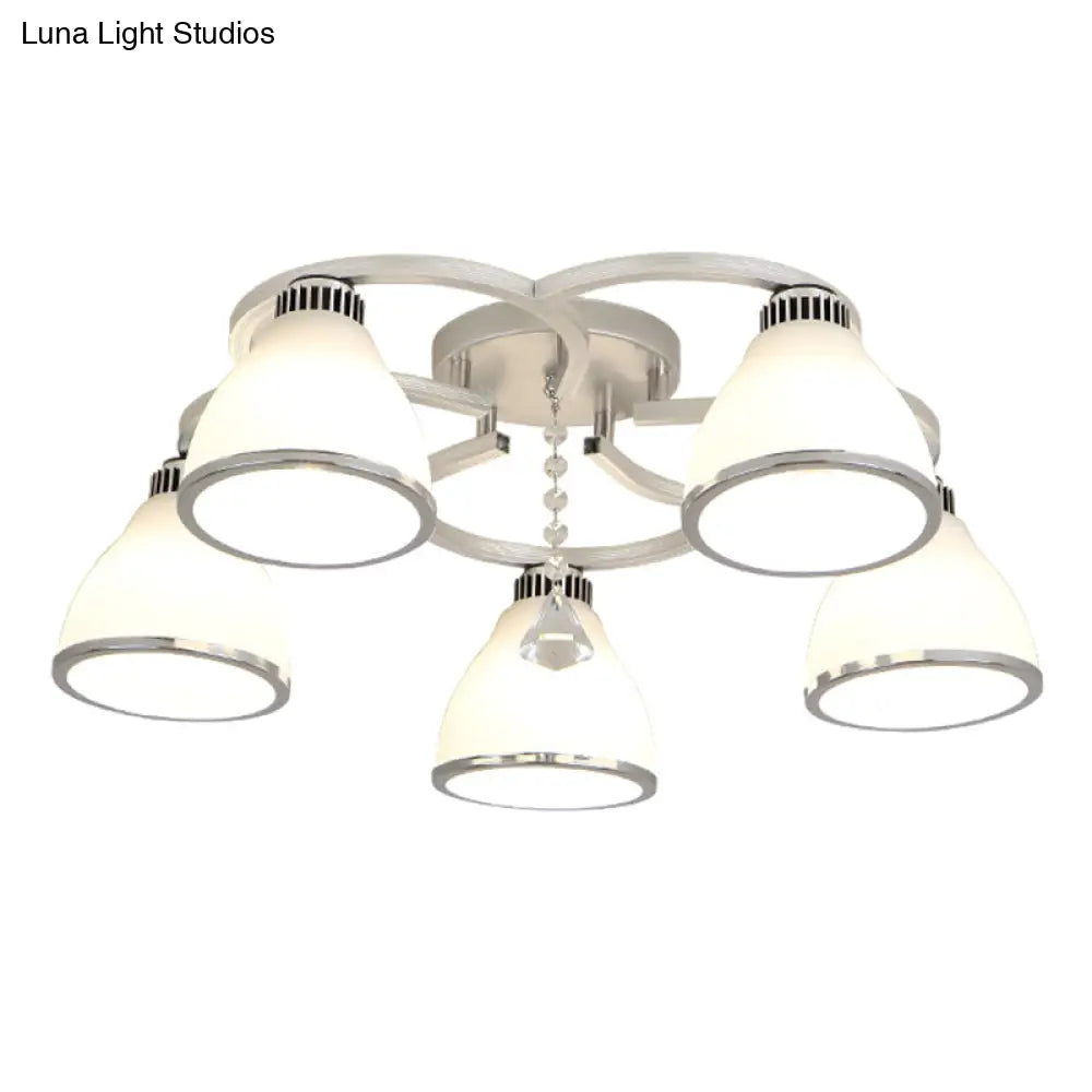 Modernist White Glass Semi Flush Mount Ceiling Light For Bedrooms