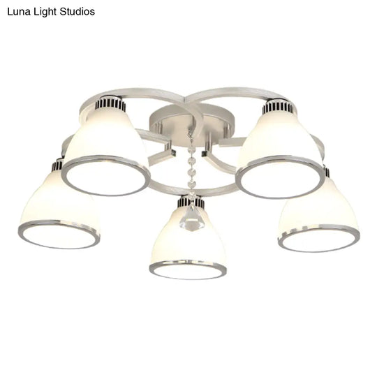 Modernist White Glass Semi Flush Mount Ceiling Light For Bedrooms