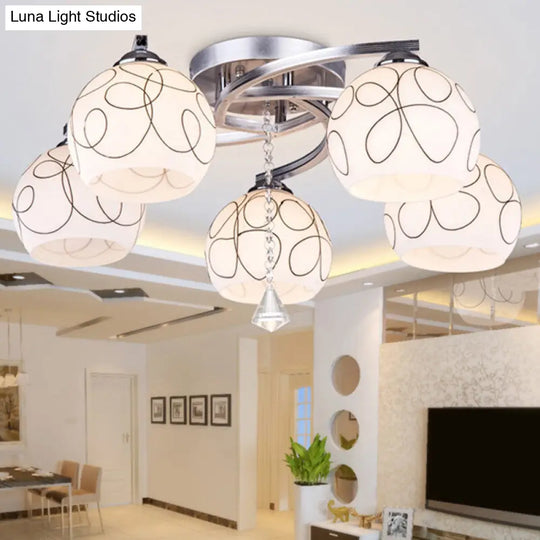 Modernist White Glass Semi Flush Mount Ceiling Light For Bedrooms 5 / Linear