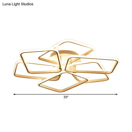 Modernist White Led Acrylic Semi Flush Lighting: 6 Rectangular Rings 31.5’/39’ Wide