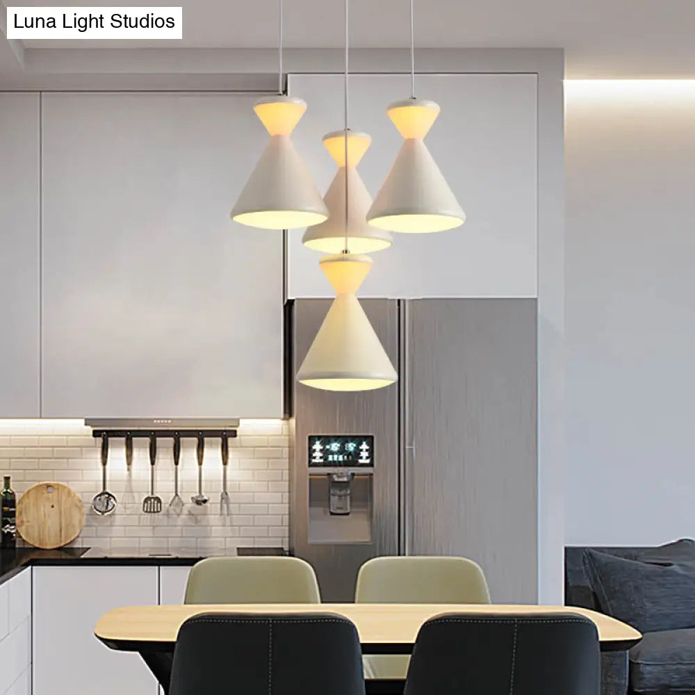 Modernist White Led Cluster Pendant Light With Hourglass Acrylic Shade - Perfect For Dining Room