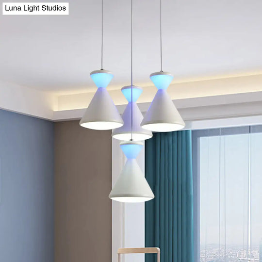 Modern White Led Cluster Pendant Light With Hourglass Acrylic Shades For Dining Room