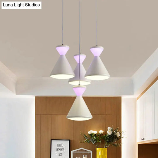 Modernist White Led Cluster Pendant Light With Hourglass Acrylic Shade - Perfect For Dining Room