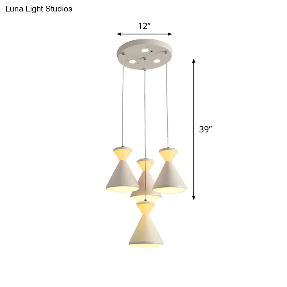 Modernist White Led Cluster Pendant Light With Hourglass Acrylic Shade - Perfect For Dining Room