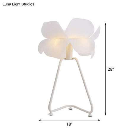 Modernist White Petal Night Lamp With Wire Pedestal - 2-Layer Design Acrylic Table Light 1 Bulb