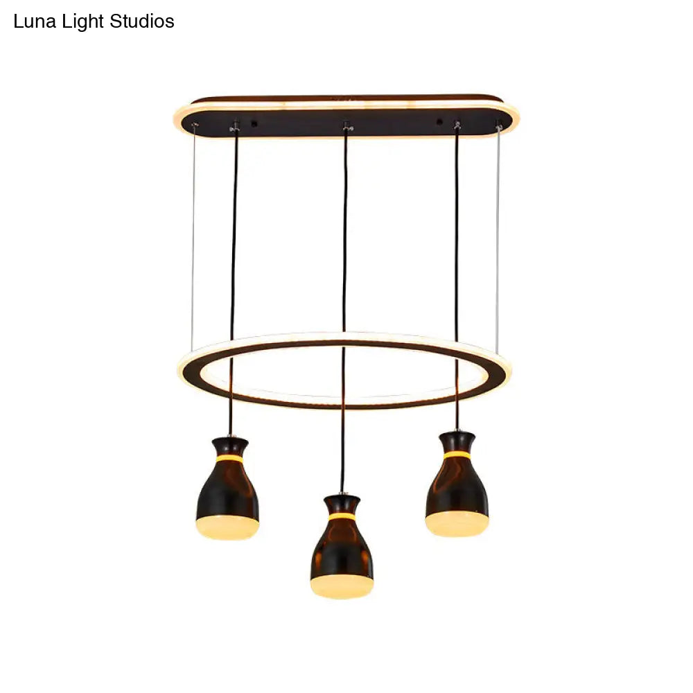 Modernist Wine Jar Led Pendant Light - Black Acrylic 3 Lights Dining Room Lamp With Loop Detail