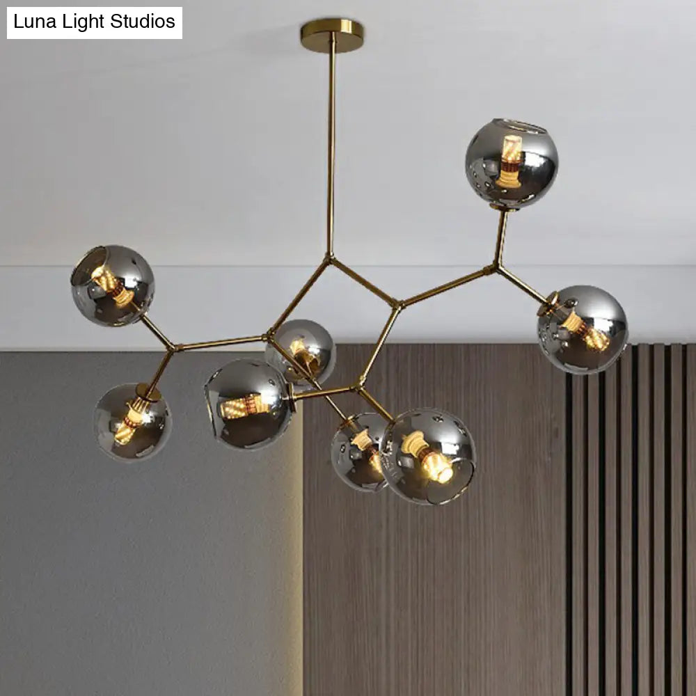 Molecular Chandelier: Brass Finish Postmodern Metal & Ball Glass Shade