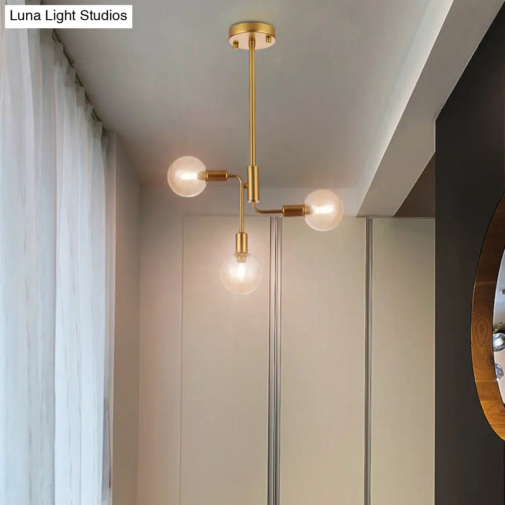 Sleek Gold Semi Flush Light With 3 Cognac Glass Lights For Corridors