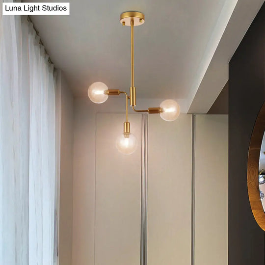Sleek Gold Semi Flush Light With 3 Cognac Glass Lights For Corridors