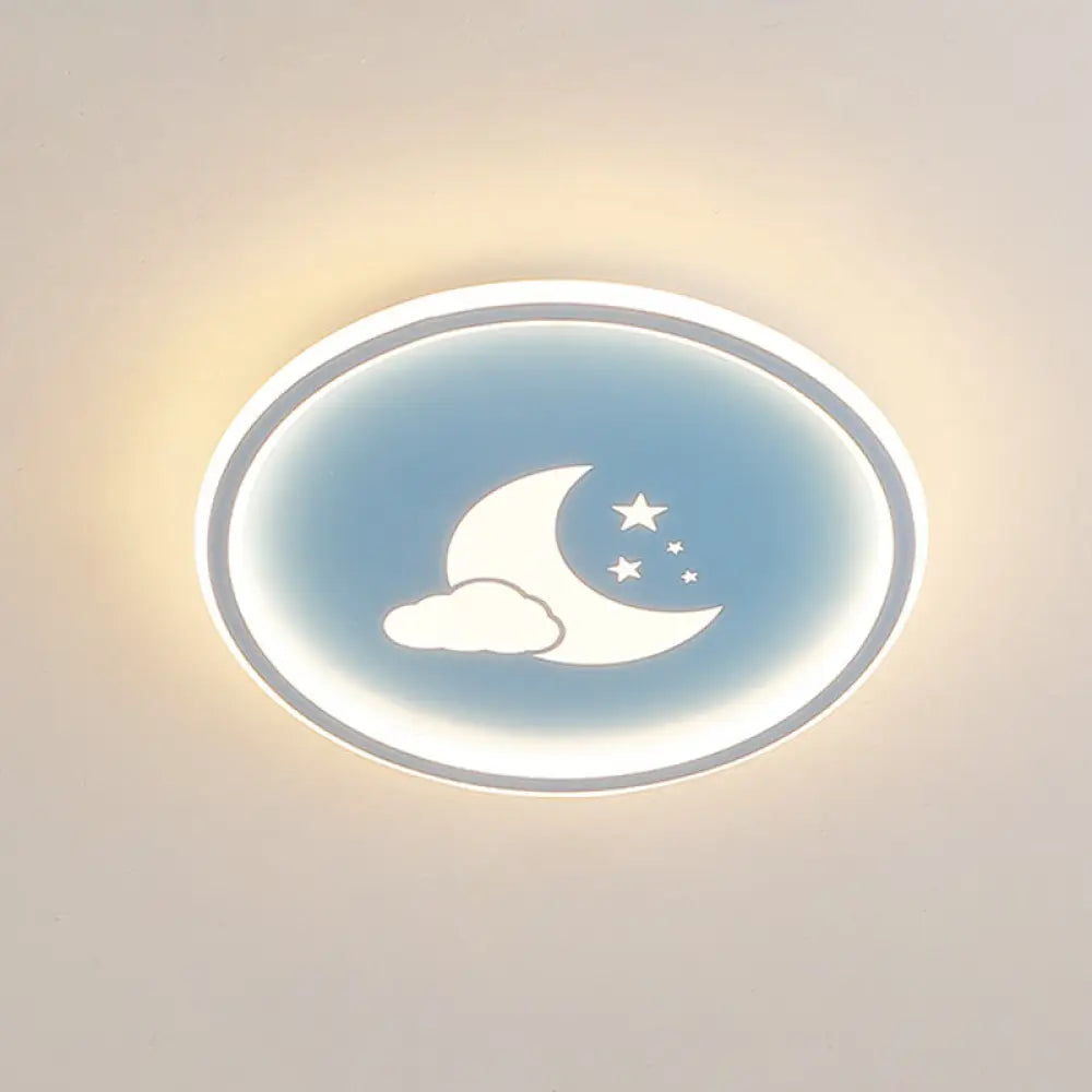 Moon And Star Flush Mount Ceiling Light For Modern Bedrooms Blue / 16 Warm
