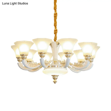 Morning Glory Chandelier - Classic 6/8/12 Light Opal Frosted Glass Pendant Lamp In White