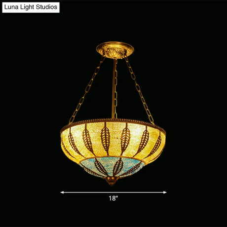 Moroccan 3-Headed Yellow Metallic Bowl Ceiling Chandelier For Restaurants