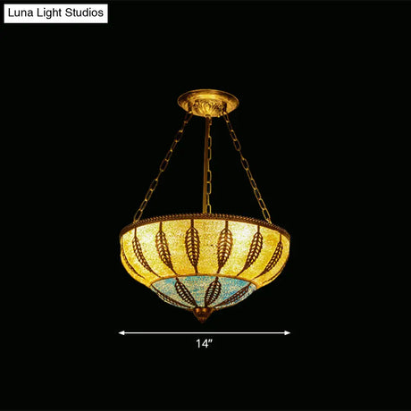Moroccan 3-Headed Yellow Metallic Bowl Ceiling Chandelier For Restaurants