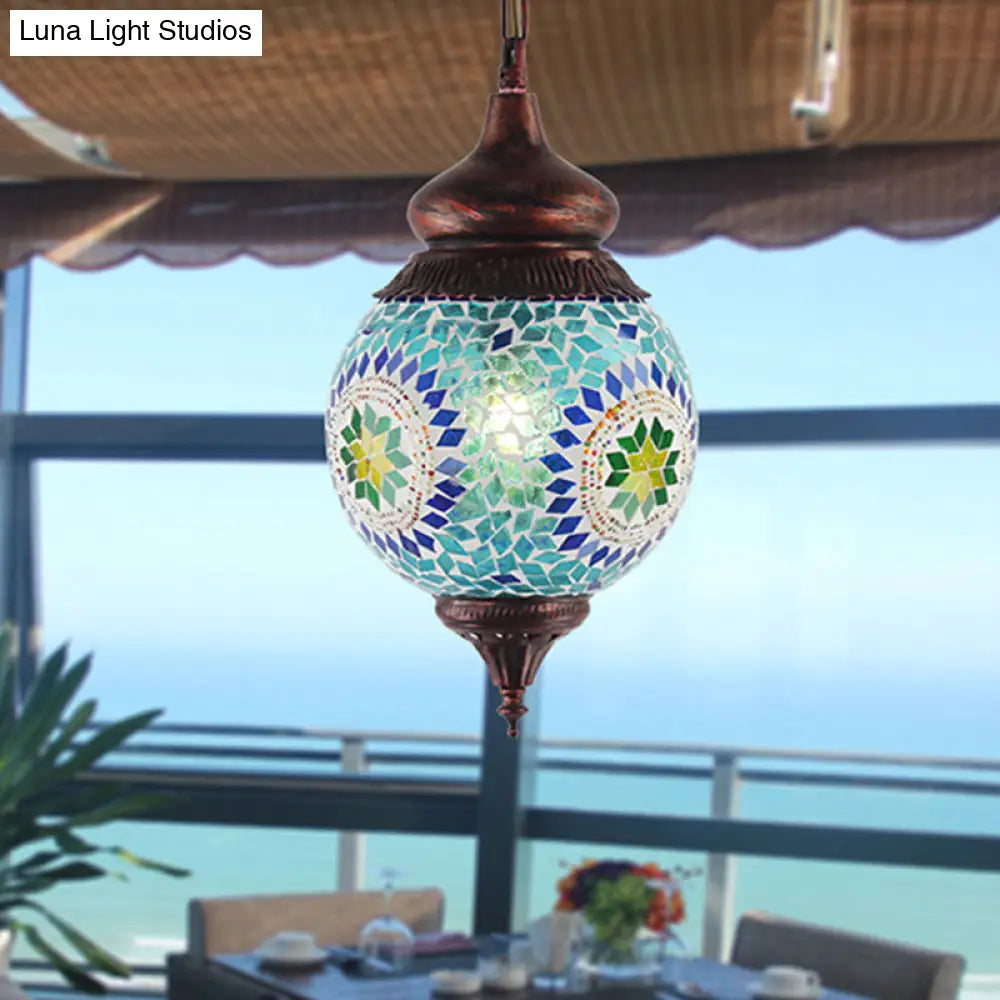 Moroccan Blue Metal Pendant Light Fixture - Stylish Dining Room Hanging Lamp Kit