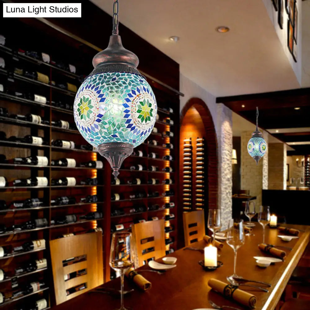 Moroccan Blue Metal Pendant Light Fixture - Stylish Dining Room Hanging Lamp Kit