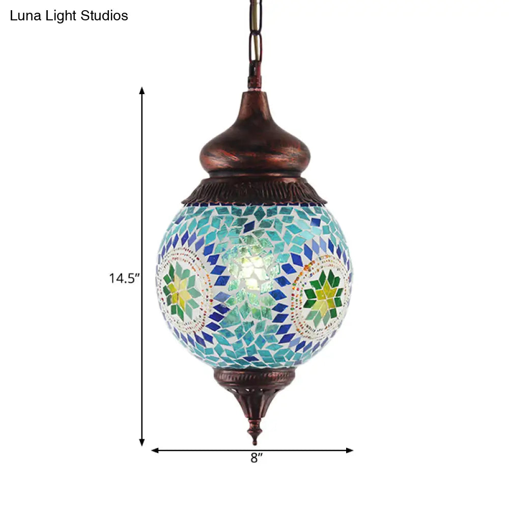 Moroccan Blue Metal Pendant Light Fixture - Stylish Dining Room Hanging Lamp Kit