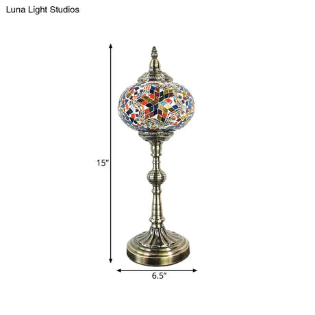 Moroccan Stained Glass Bronze Table Light: Spherical Task Lighting For Restaurants