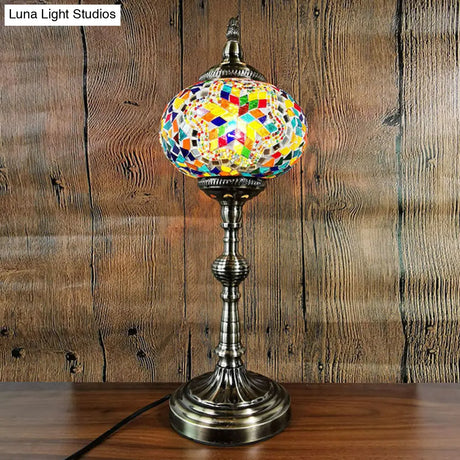 Moroccan Stained Glass Bronze Table Light: Spherical Task Lighting For Restaurants