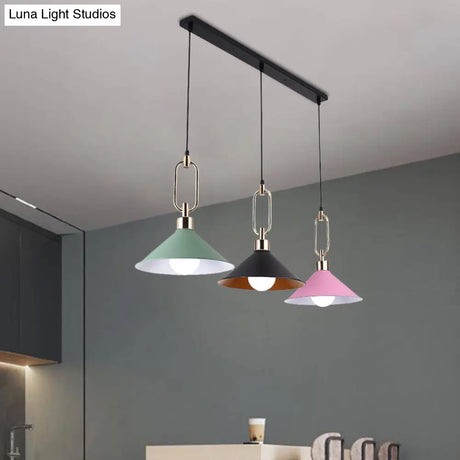 Multi-Light Macaron Pendant Lamp With Colorful Flare And Black Canopy