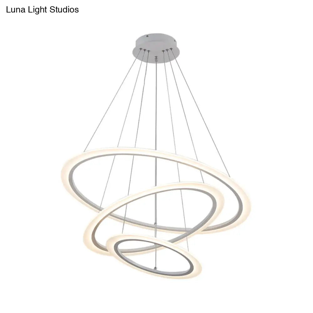 Minimalist Acrylic White Led Pendant Chandelier - Circular 2/3/4-Tier Ceiling Hang Light For Dining