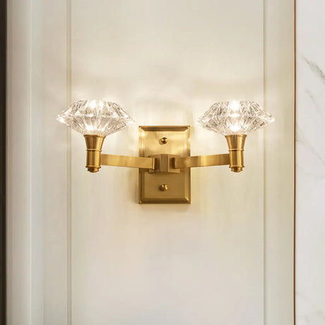 Mussel Brass Wall Mounted Crystal Doorway Lamp With Clean-Lined Arm 2 /