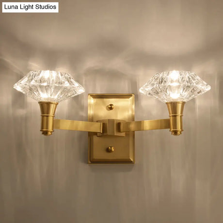 Mussel Brass Wall Mounted Crystal Doorway Lamp With Clean-Lined Arm