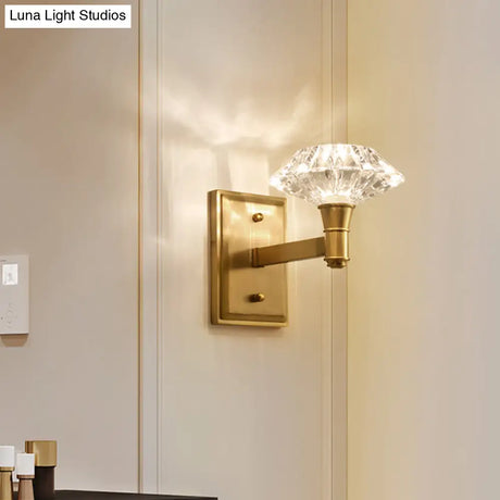 Mussel Brass Wall Mounted Crystal Doorway Lamp With Clean-Lined Arm