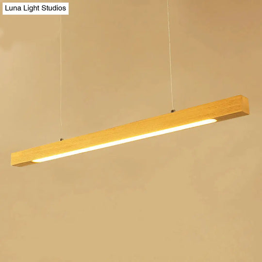 Natural Wood Linear Island Pendant Light - Simple Hanging Lamp