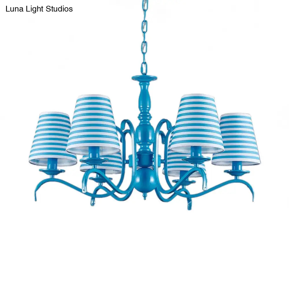 Nautical Blue Pendant Chandelier With Six Bucket Lights Ideal For Living Room Décor