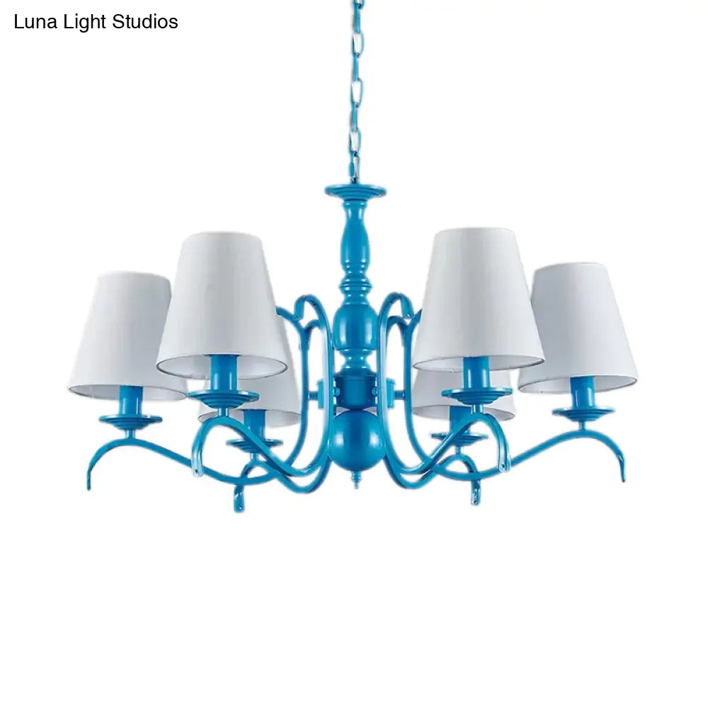 Nautical Blue Pendant Chandelier With Six Bucket Lights Ideal For Living Room Décor