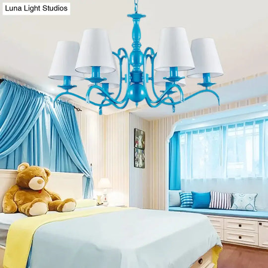 Nautical Blue Pendant Chandelier With Six Bucket Lights Ideal For Living Room Décor