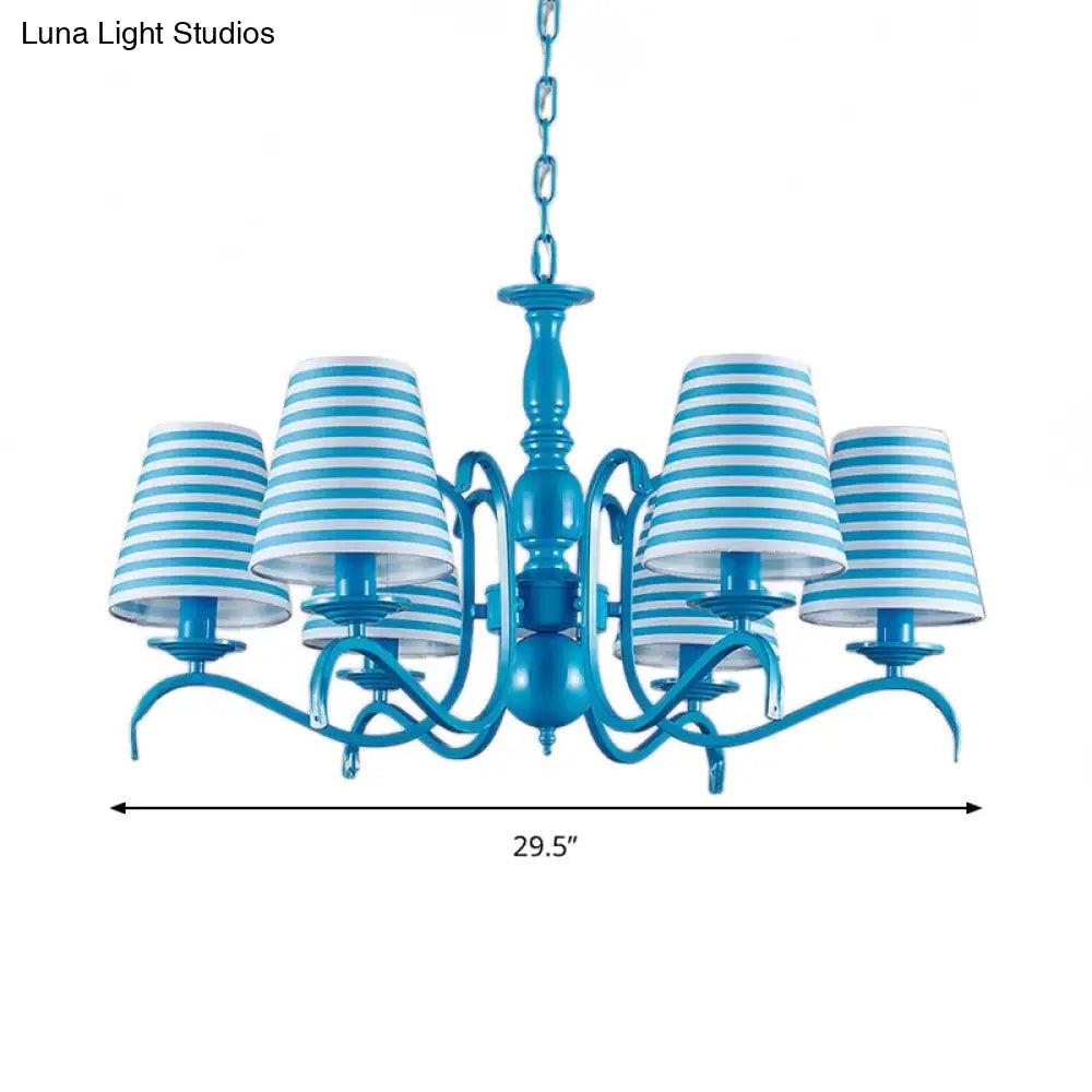 Nautical Blue Pendant Chandelier With Six Bucket Lights Ideal For Living Room Décor
