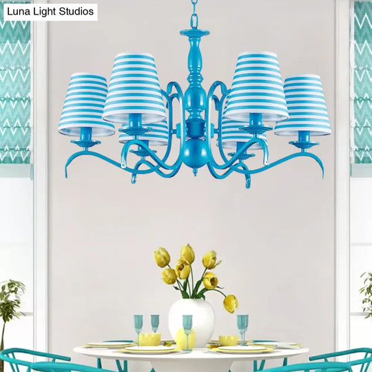 Nautical Blue Pendant Chandelier With Six Bucket Lights Ideal For Living Room Décor