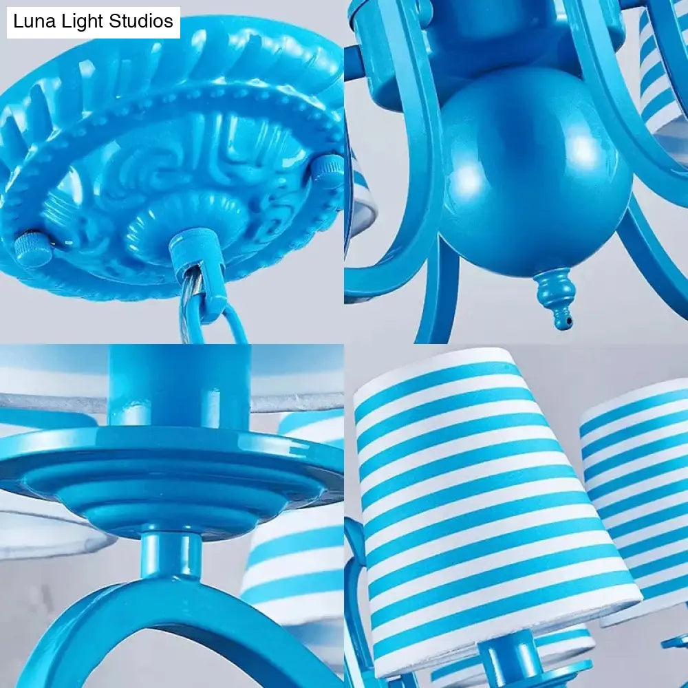 Nautical Blue Pendant Chandelier With Six Bucket Lights Ideal For Living Room Décor