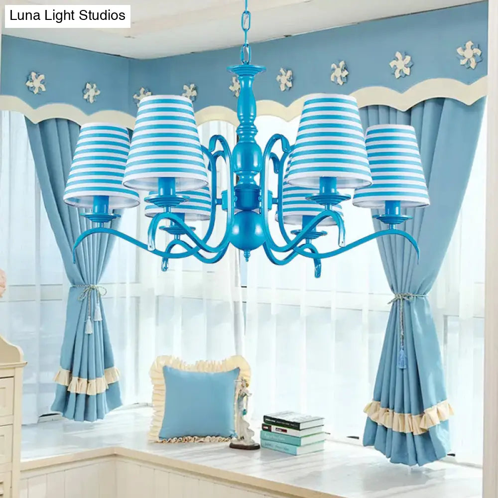 Nautical Blue Pendant Chandelier With Six Bucket Lights Ideal For Living Room Décor