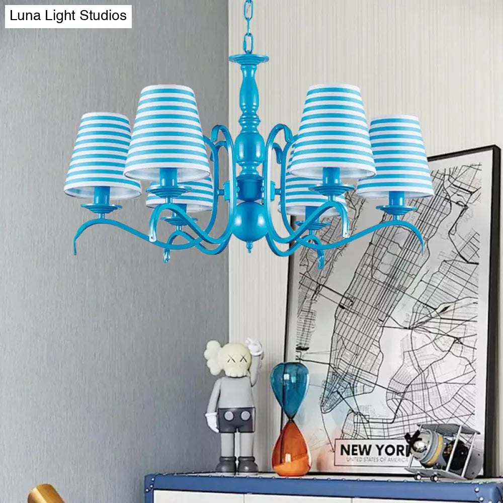 Nautical Blue Pendant Chandelier With Six Bucket Lights Ideal For Living Room Décor