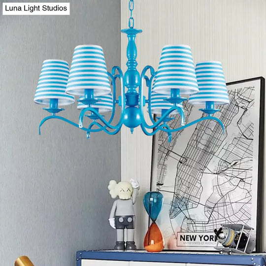 Nautical Blue Pendant Chandelier With Six Bucket Lights Ideal For Living Room Décor