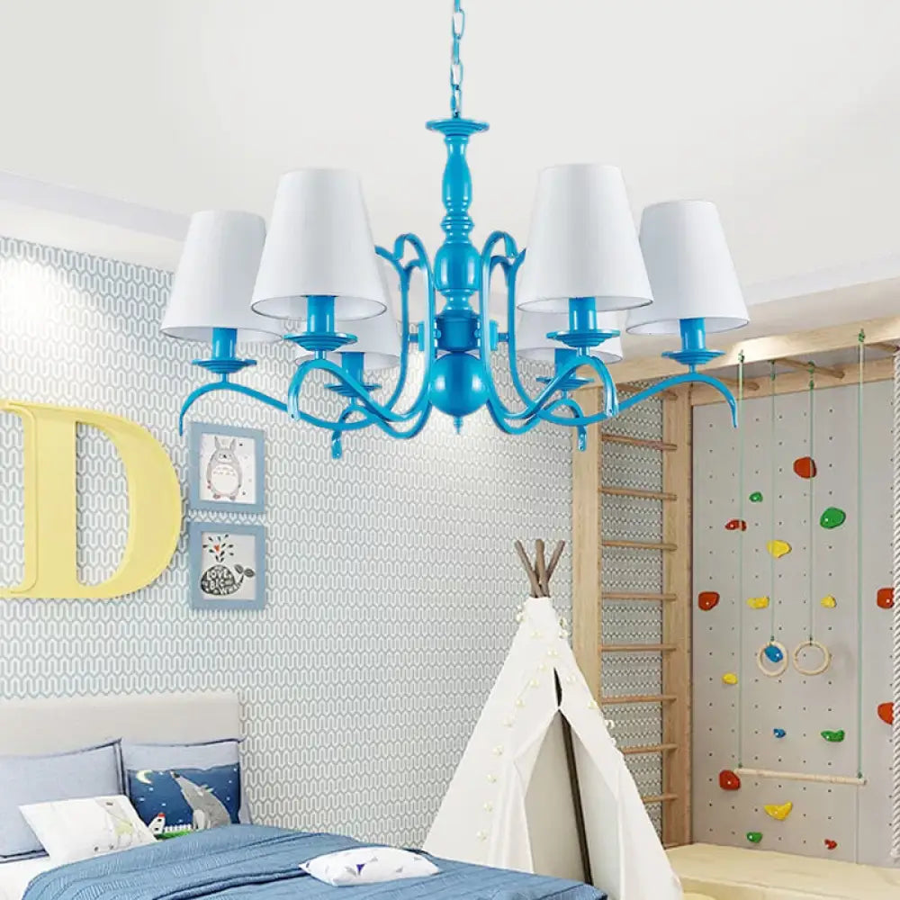 Nautical Blue Pendant Chandelier With Six Bucket Lights Ideal For Living Room Décor White