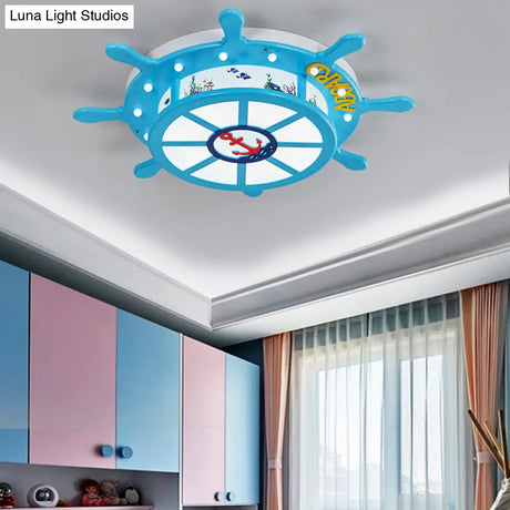 Nautical Blue Rudder Boys’ Bedroom Ceiling Lamp - Acrylic Flush Light
