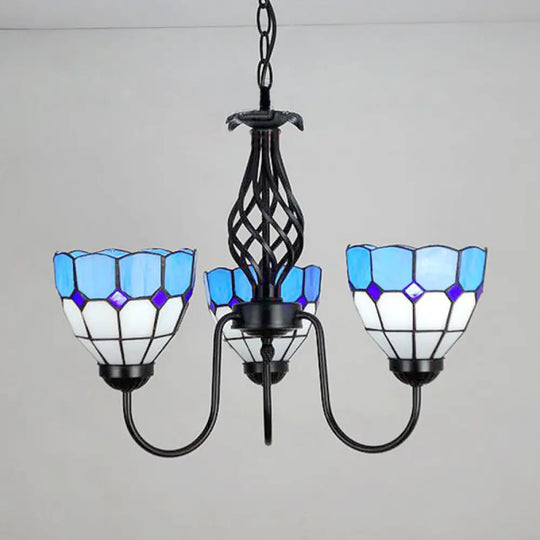 Nautical Gooseneck Pendant Light - Blue Glass 3-Light Chandelier For Foyer Ceiling