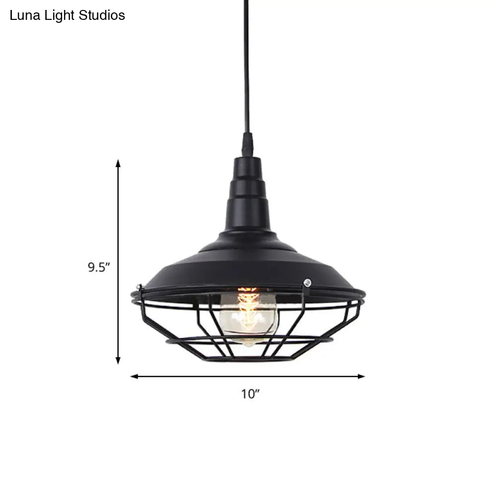Nautical Iron 1-Light Black Pendant Light With Wire Cage For Barn Living Room