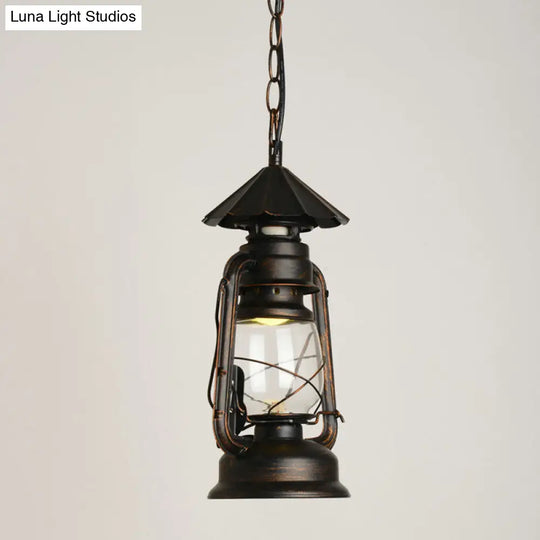 Nautical Clear Glass Kerosene Lantern Pendant Light - Single-Bulb Hanging Lamp For Corridor